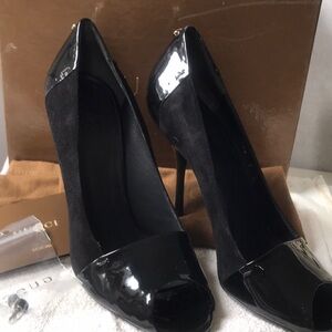 Gucci Sand Pelle S Cuoio Nero Soft Kid Black Patent Suede Leather Heels 9B